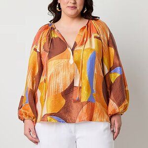 Worthington Womens Split Tie Neck Long Sleeve Plus Blouse - Sz 1X 925250